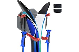 XBA Wall Mounted Rack Organizer for Skis and Poles Ski Wall Rack Ski Storage Rack Garage Storage with Padded Hooks & Elastic Cinch Straps Indoors Outdoors Wall Hook,Red