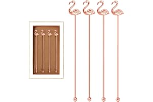 GARYVAULT 4 Pcs Flamingo Cocktail Stirrers Swizzle Sticks Stainless Steel 7.28" Coffee Stir Sticks with Decor Top for Mixing Cocktail, Hot Cocoa, Creamer, Rose Gold