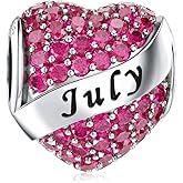 DALARAN Birthstone Charms Happy Birthday Heart Bead Charm for Pandora Bracelet with Present Box for Women