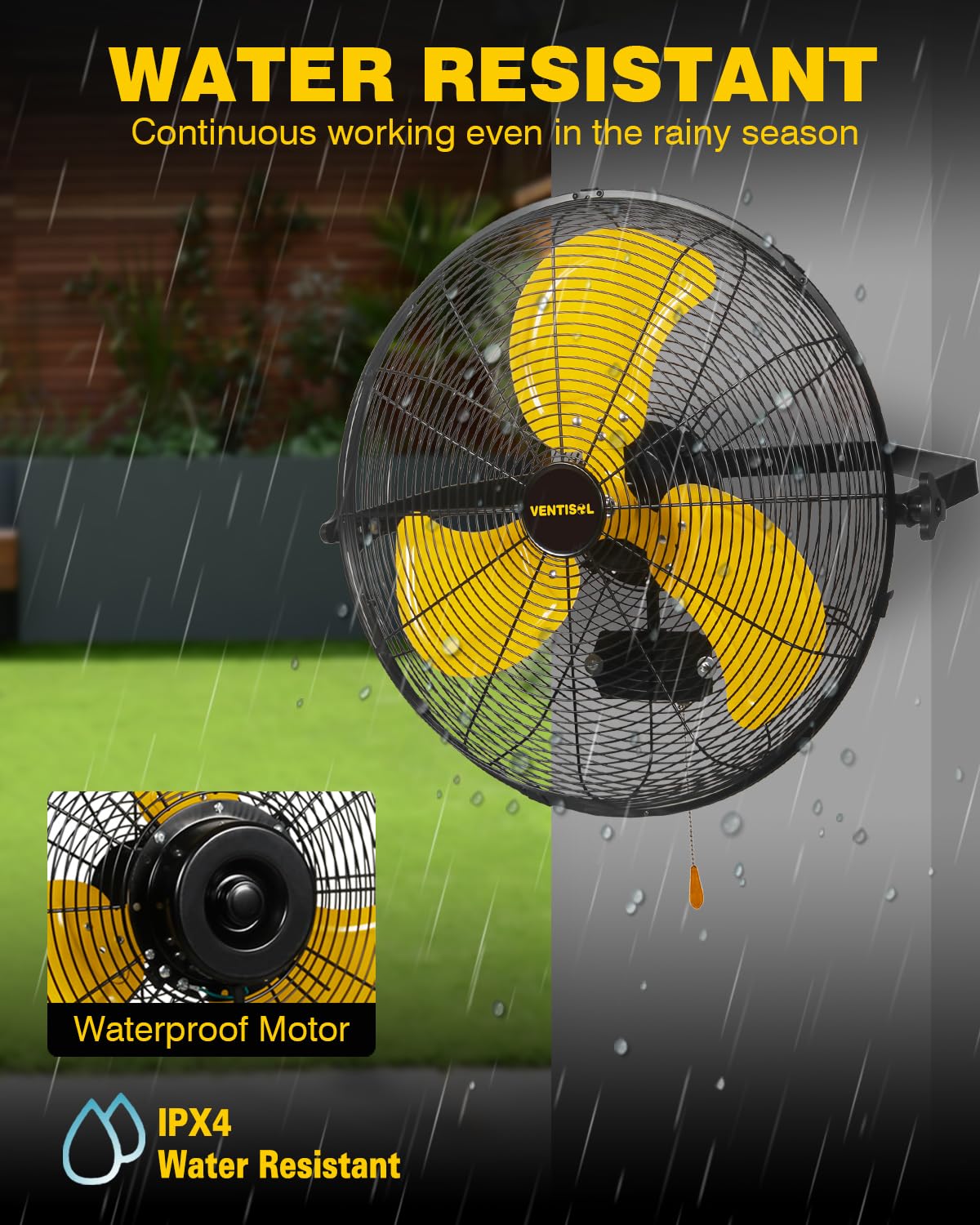 VENTISOL 20 Inch Waterproof Wall Mount Fan, High Velocity 3-Speeds 4650 CFM Heavy Duty for Home, Workshop, Industrial, Barn, Greenhouse, ETL Listed