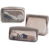 Stasher Premium Silicone Reusable Makeup Bags, Taupe | Beauty & Travel Toiletry Bags, Storage Bag Organizers | BPA Free, Leak