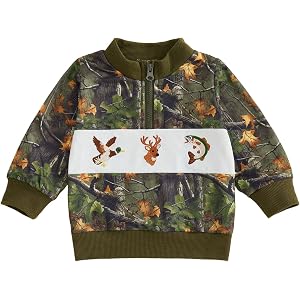 GOOCHEER Toddler Baby Boy Clothes Hunting Long Sleeve Shirt Zip-up Sweatshirt Pullover Tops Fall Winter Outfit