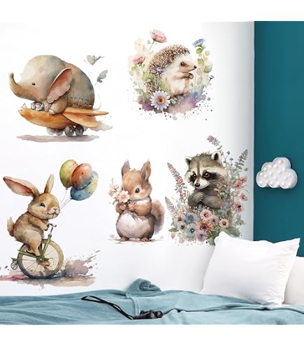 DRWSSR Removable Wall Decals – Cute Watercolor Animals & Plants Stickers For Nursery, Bedroom, Living Room - View #3