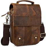Le'aokuu Mens Crazy Horse Leather Cross Body Messenger Shoulder Satchel School Bag For 8" Tablets
