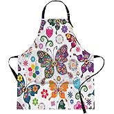Britimes Butterfly Apron Floral Colorful Butterflies Flowers Aprons Kitchen Cooking Gardening for Women With Pockets