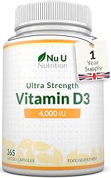Nu U Nutrition Vitamin D 4000IU 365 Softgels Quadruple Strength UK Made view 1