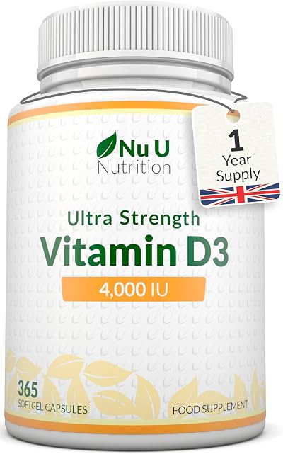 Nu U Nutrition Vitamin D 4000IU 365 Softgels Quadruple Strength UK Made