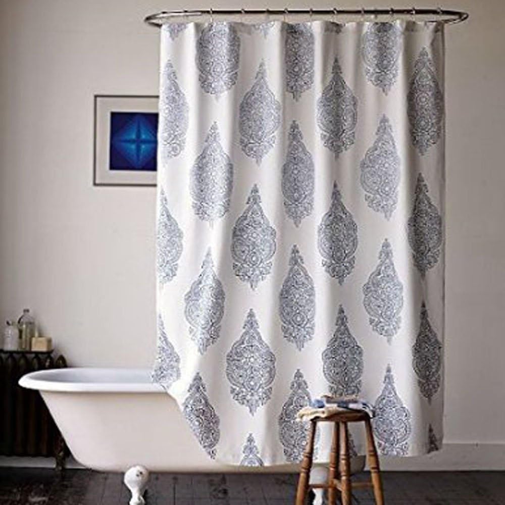 Uphome 72 X 72 Inch Awesome Modern Dark Blue Patterns Bathroom Shower Curtain - White Polyester Fabric Paisley Kids Bathroom Decorative Shower Curtain Ideas
