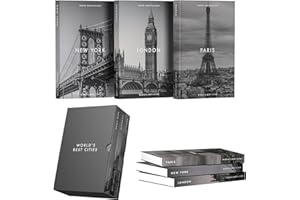 ELEMA Set of 3 stylish decorative books for home decor. Coffee table books, also perfect for entryways, and bookshelves. Suitable for home office. Hardcover with inspiration from Paris, New York, London.