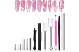 MelodySusie Nail Magnet Set 12PCS, Cat Eye Gel Nail Polish Magnets, Square Round Double Ended Magnet Stick, Cat Eye Magnet for Nails, Strong Magnetic Nail Polish Magnets Nail Design Tools