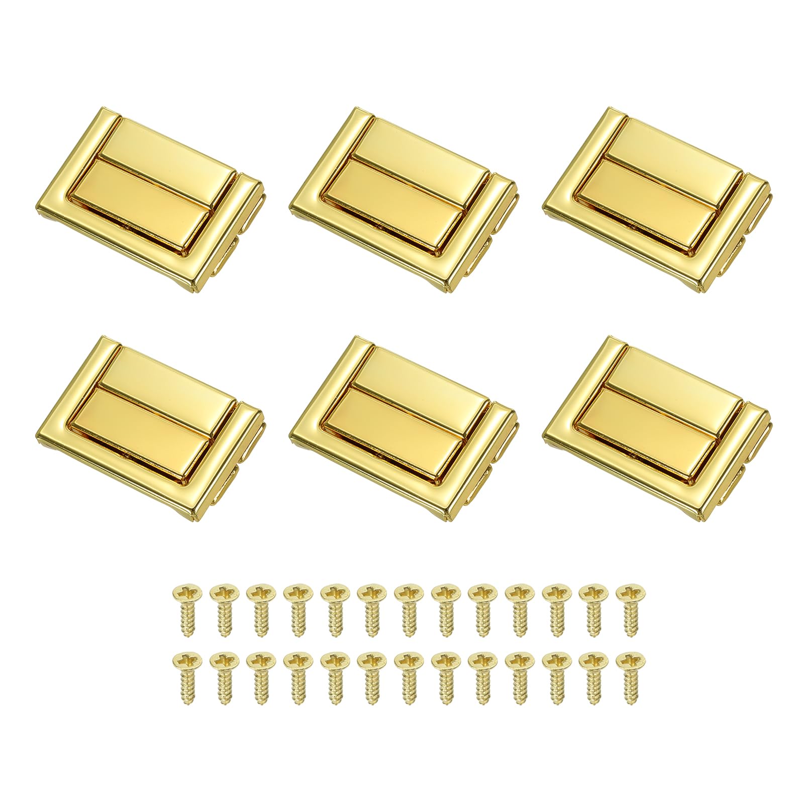PATIKIL Toggle Catch Lock 1.5" x 1", 6Pack Metal Hasp Latch Rectangle Retro Style Clasp Latch for Jewellery Box Decoration Suitcase Toolbox, Gold