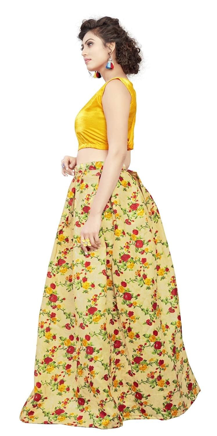 nplash fashion women's satin lehenga choli (chicku green yellow, free size)