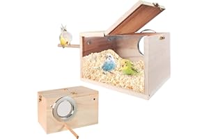NEOGULY Parakeet Nesting Box, Transparent Bird Box Bird Nests for Cages Nest Box with Perch Wood Bird Cage House Nidos para Pajaros Periquitos for Lovebirds Cockatiel Budgie Conure Parrot