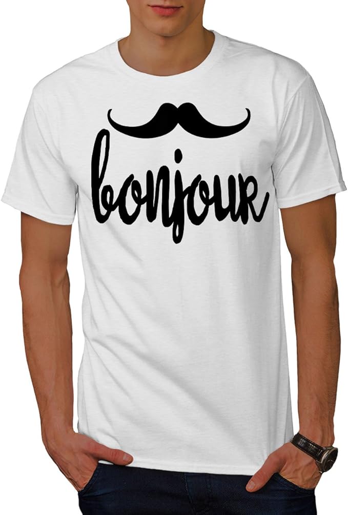 Wellcoda Buongiorno Baffi Uomini Maglietta Francese T Shirt Con Stampa Grafica Amazon It Abbigliamento