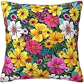 NLCUUIQ Colorful Flowers Prints Square Throw Pillow Covers for Couch 16x16 Inch Decorative Cushion Cover Pillow Cases Soft Double Side Print Pillowcases for Sofa Living Room Bedroom Bed Decor