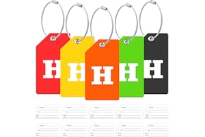 ZFAMYZH 5Pack Initial Silicone Luggage Tag with 10 Name ID Cards Perfect to Quickly Spot Luggage Tags for Suitcases Partial Privacy Cover & Stainless Steel Loops for Secure Fastening (H)