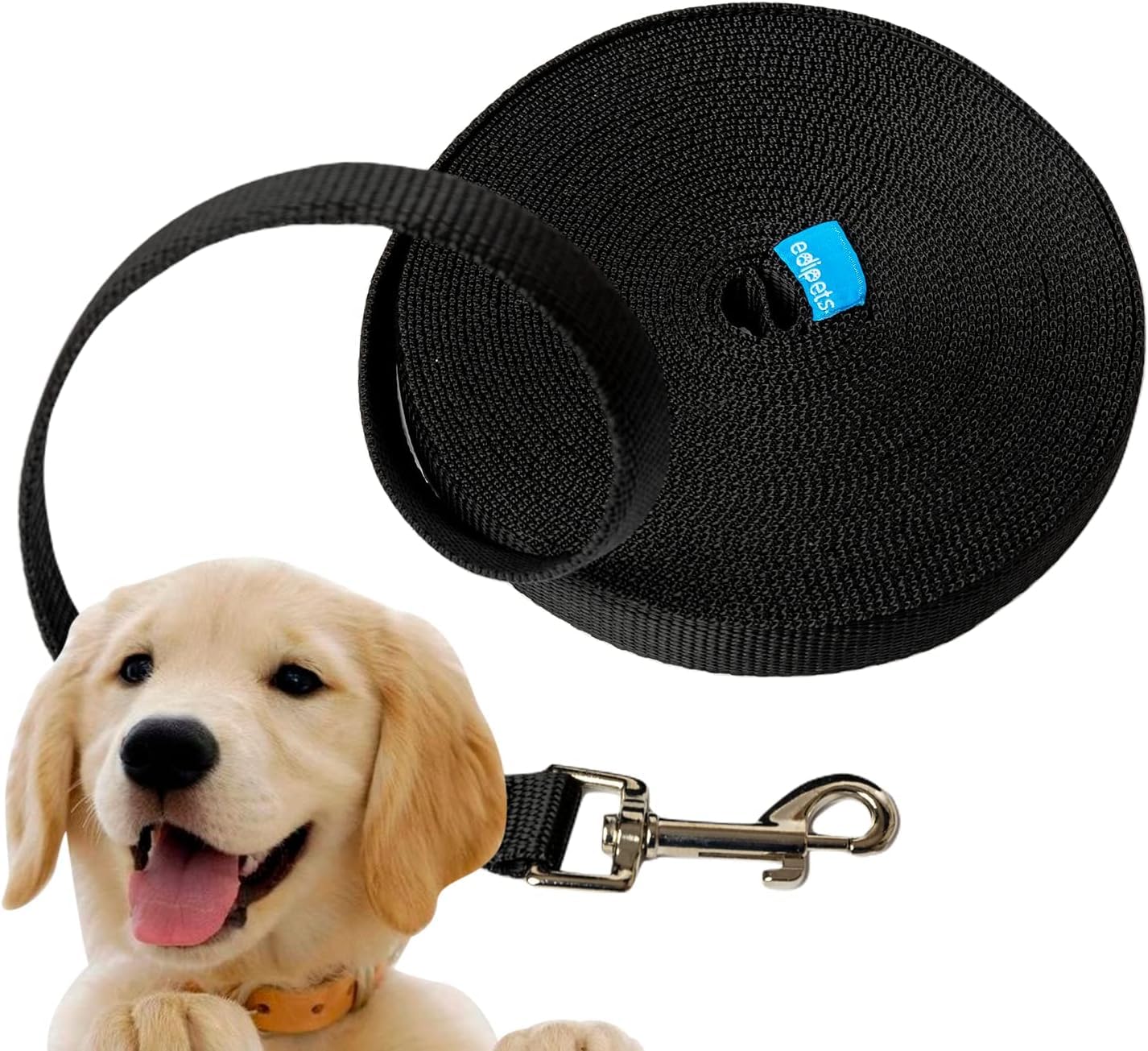 Edipets, Training Lead for Dogs, Dog Lead, Strong Tape, 1.5m / 3m / 5m / 10m / 15m Long, Nylon, for Puppy, Small, Medium and Large Dogs, Red, Black or Blue (15 m, Black) — image 1