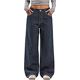 OYOANGLE Women's Striped Wide Leg Jeans Casual Pinstripe Denim Baggy Low-Rise 90s Trendy Pants with Pocket