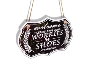Please Leave Shoes & Worries at the Door Sign,RAMIEYOO Designer Sign for Home House Door Sign Perfect Gifts for Christmas,Holidays (BLACK)