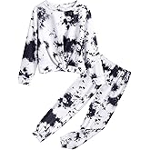 Arshiner Girls 2 Piece Outfits Fashion Twist Front Tracksuit Long Sleeve Pullover Sweatshirt Sweatpants Jogger set Sweatsuit