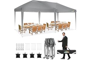 COBIZI 10x20 Pop up Canopy Tent Without Sidewall, Waterproof Portable Outdoor Canopy 10x20 Ez up Instant Shelter Tent for Parties, Wedding, Backyard, Carport with Carry Bag & 4 Sandbags(Gray)