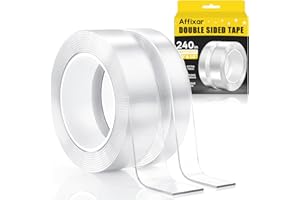 AFFIXAR Extra Strong Double Sided Tape Heavy Duty (2 Rolls, Total 20 FT), Clear Removable Two Sided Nano Tape Adhesive, Double Stick Mounting Tape for Poster, Rug, Picture Hanging Strips, Office & Outdoor