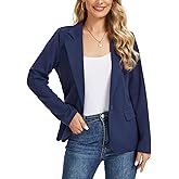 LADI TREND Knit Blazers Womens Button Front Notch Lapel Casual Workwear Long Sleeve Suit Jacket Blazer Elegant Business Formal,XL,Navy Blue