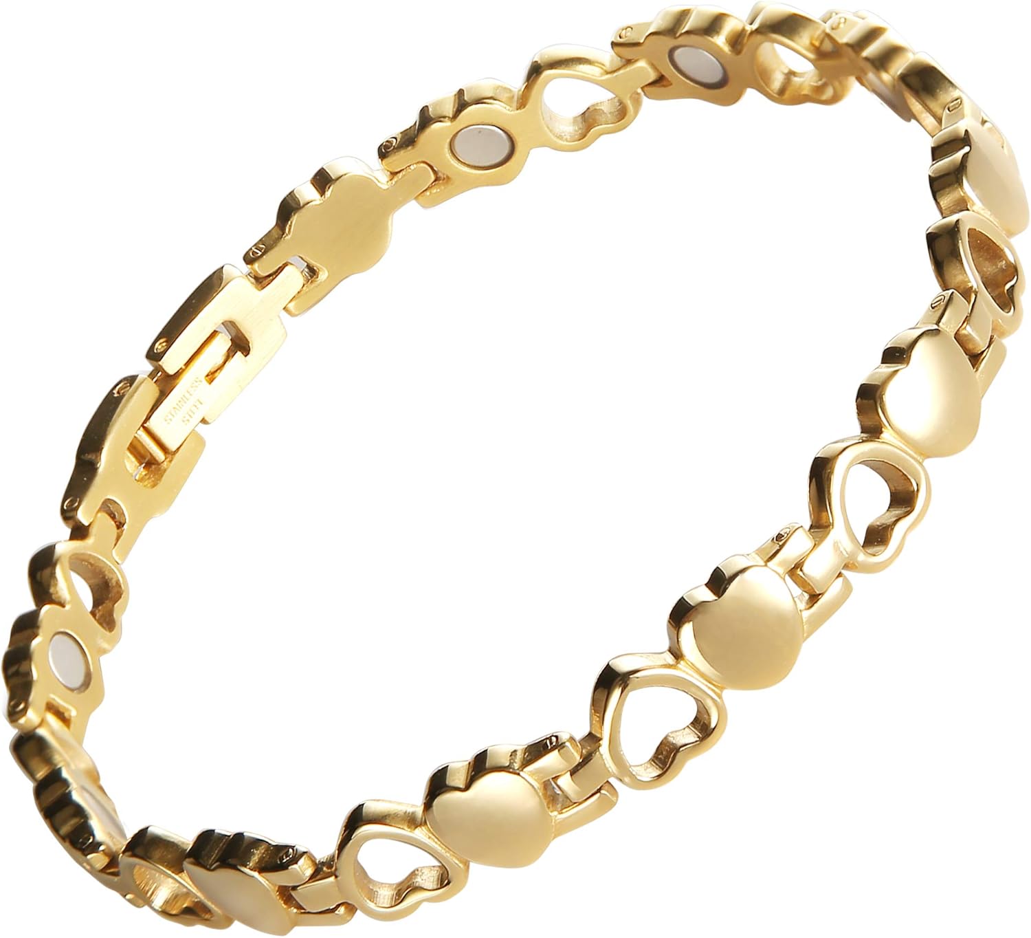 Magnetic Bracelet for Women, Pain Relief Therapy Stainless Steel Golden Heart Magnets Bracelet, Adjustable: Health & Personal Care