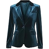 Allegra K Velvet Blazer for Women's Spring 2026 Notched Lapel Long Sleeve One Button Dressy Office Blazers