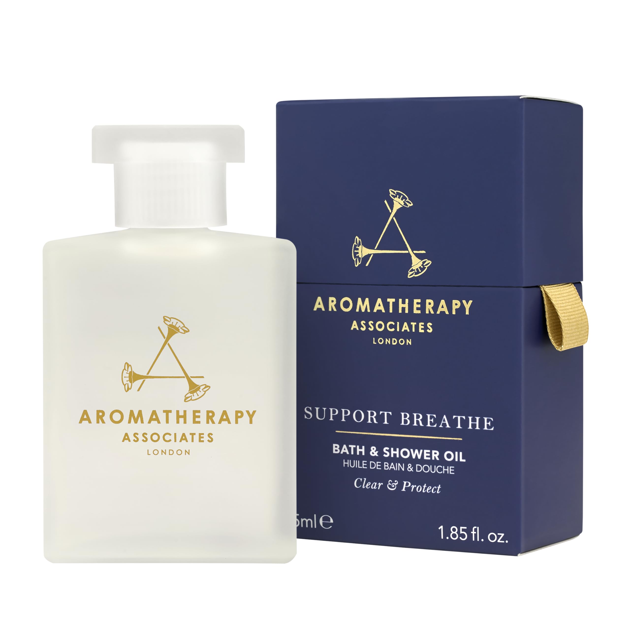 Aromatherapy Associates Bath and Shower Oil, Luxury Spa, Natural Bath, Bath Oil, Vegan, Cruelty Free, Environment Friendly (55 ml (Pack of 1), Support Breathe Bath and Shower Oil)