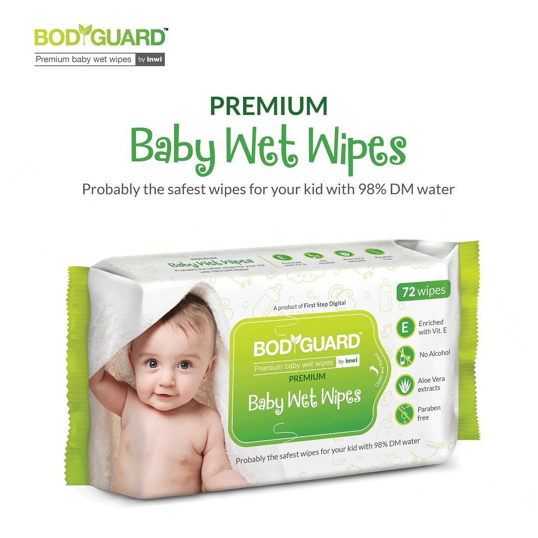 BodyGuard Premium Paraben Free Baby Wet Wipes With Aloe Vera 72 Wipes