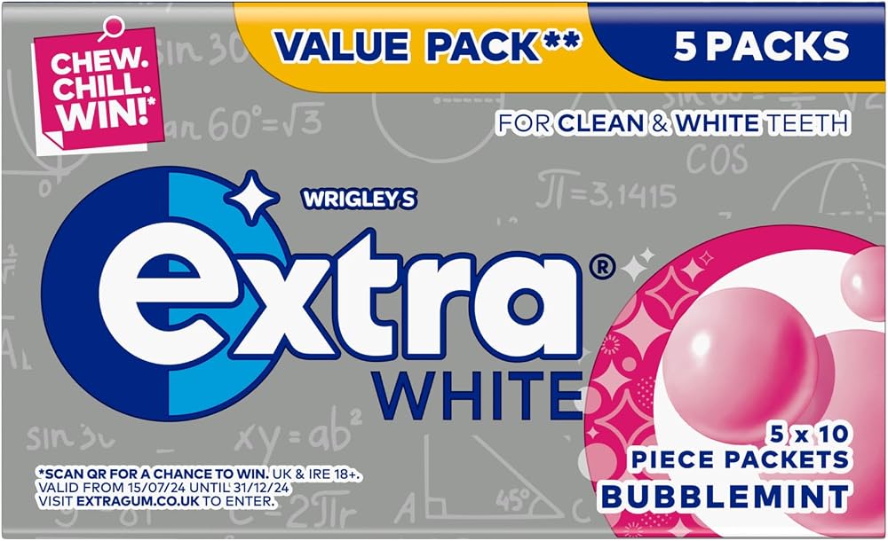 Extra Wrigley’s Extra White Bubblemint Sugar Free Gum 5 x 10 Pieces