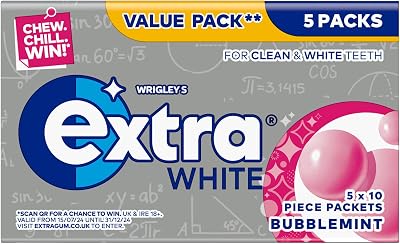 Extra Wrigley’s Extra White Bubblemint Sugar Free Gum 5 x 10 Pieces