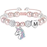 Hidepoo Valentines Gifts for Kids Girls - Unicorn Bracelets for Girls Kids, CZ Initial Unicorns Bracelet Adjustable Heart Initial Unicorn Bracelets Jewelry Birthday Gifts for Girl