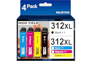312XL Ink Cartridges Combo Pack Replacement (4-Pack, B/C/M/Y) Compatible 312XL 312 Ink Cartridges Remanufactured for Epson Ex