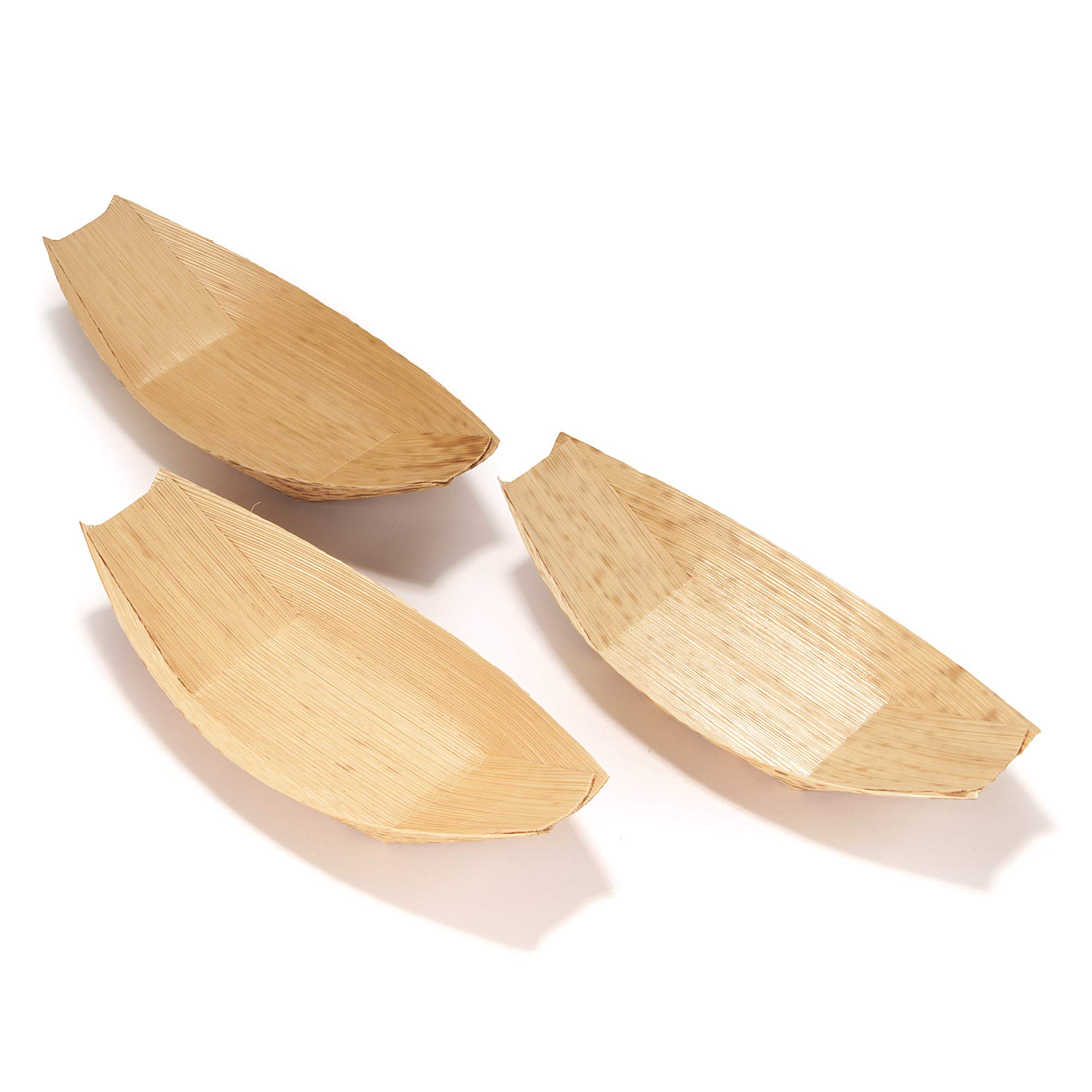 BambooMN 6" x 2.75" (15.24cm x 7cm) Premium Bamboo Leaf Boat, All Natural and Disposable Compstable for Catering and Home Use, 100 Pieces