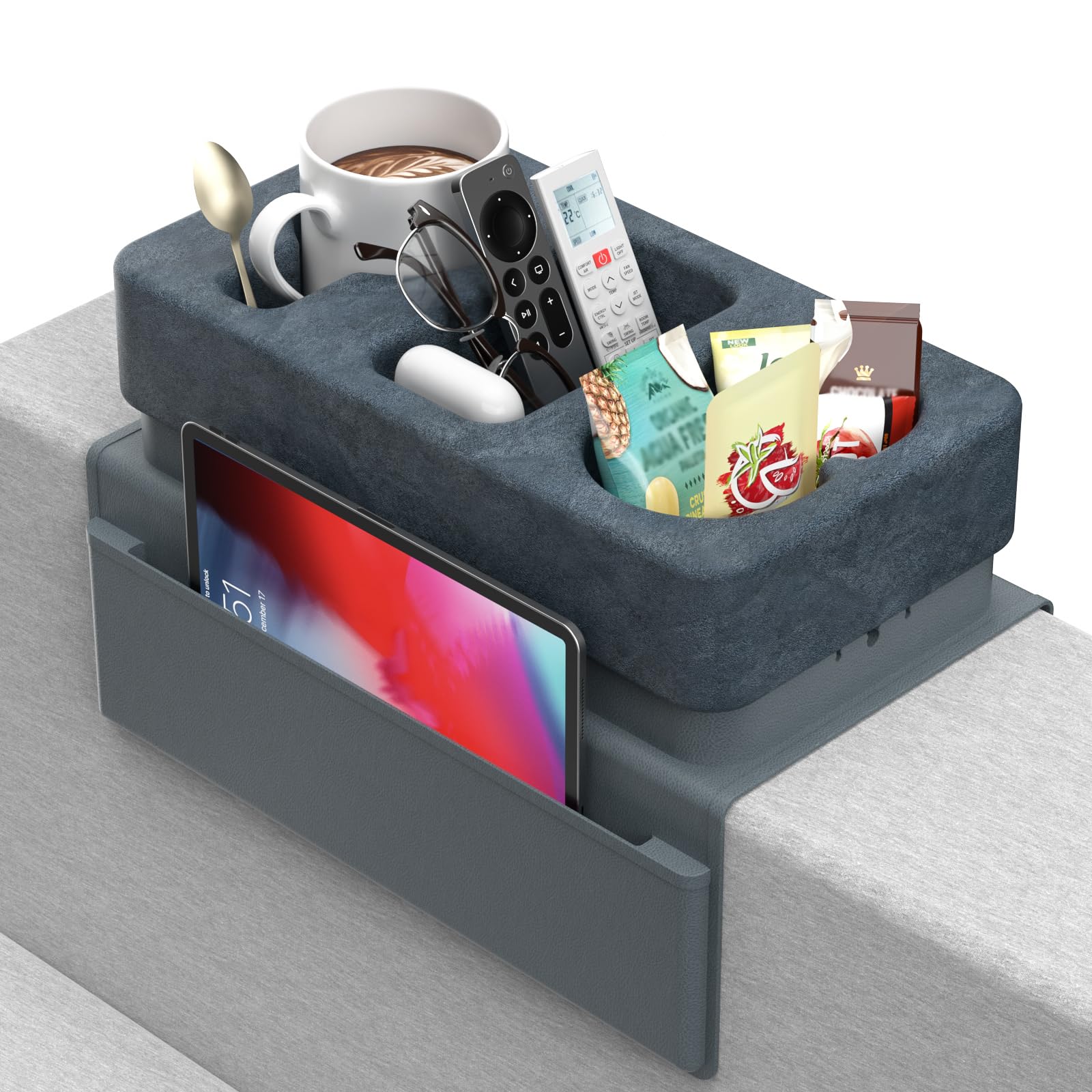 Photo 1 of Couch Arm Tray Removable Armrest for Sofa Arm Tray Silicone Couch Cup Holder Tray Armchair Caddy Foam Couch Cup Holder Pillow Arm Chair Caddy for Recliner Sofa Drink Holder Spill Proof 3 Side Pockets