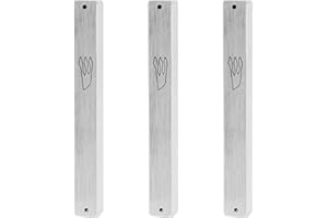 HolYudaica 3-Pack - Classic Aluminum Mezuzah Case (with Nail), Easy Peel and Stick, Weather Proof - Door Mezuzah Made In Israel (Silver, 4.7inch)