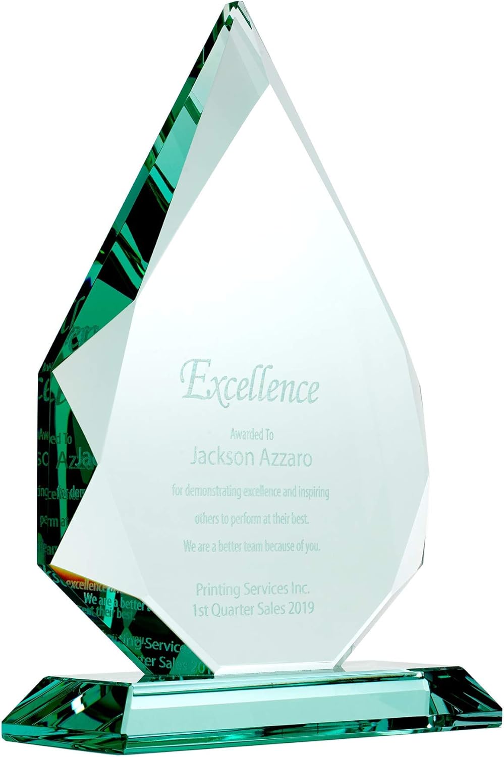 Engraved Trophy - Jade Glass - Award for Employees - Peak Shaped - Personalized Engraving Up To Three Lines and Pre-Written Verse Selection - Comes In Gift Box : Everything Else