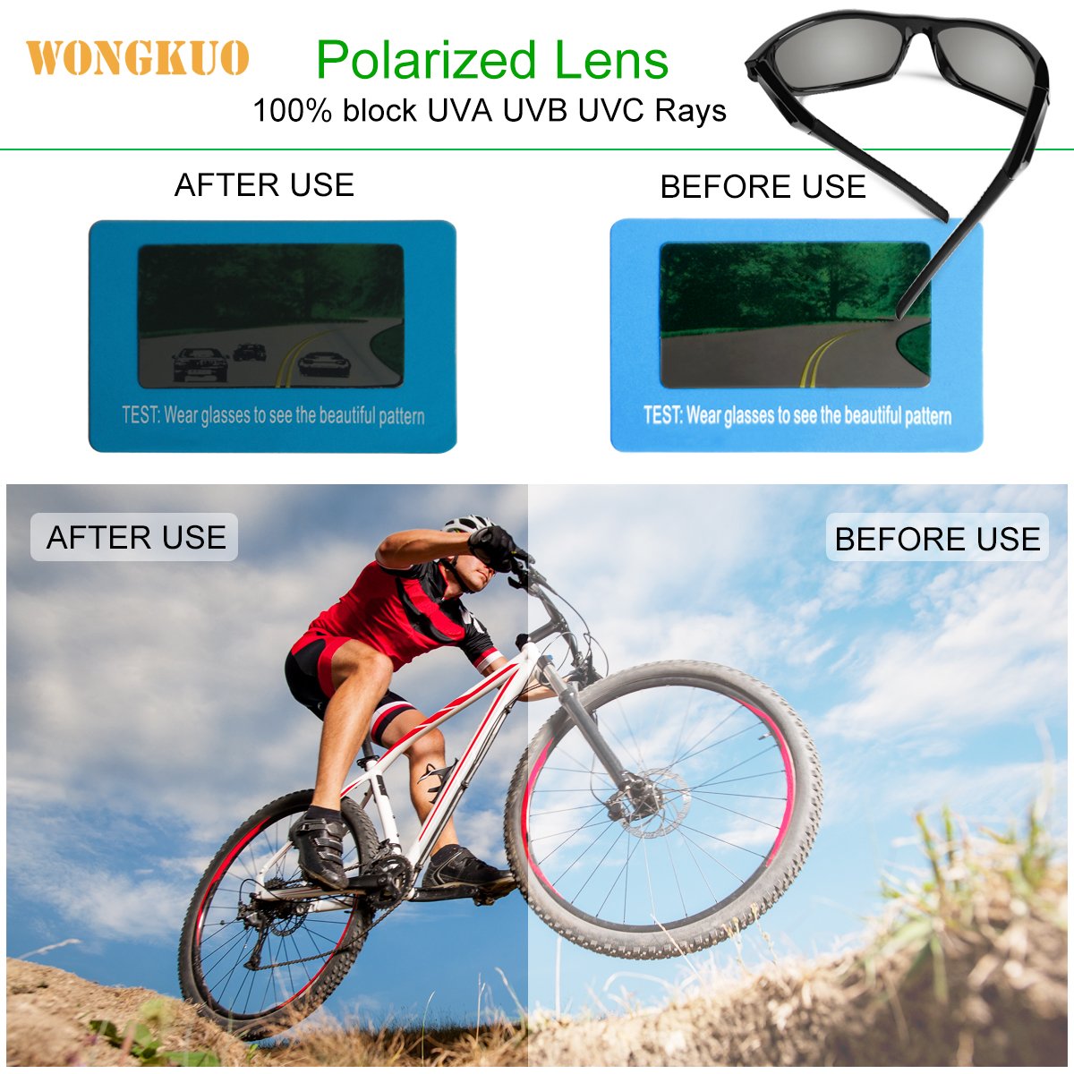 WONGKUO Polarized Sunglasses For Men Women Sport Glasses UV Protection TR90 Frame