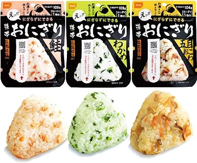 尾西の携帯おにぎり「3種類 12袋セット」 わかめ・鮭・五目おこわx各4袋　5年保存食 非常食