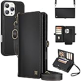 MEGSHI for Wallet Case Compatible with iPhone 16 Pro Max,Multi-Function Detachable 2 in 1 Magnetic iPhone 16 Pro Max Case Wallet,Flip Strap Zipper Card Holder Phone Case with Shoulder Straps (Black)
