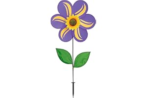 In the Breeze 2741 — 19-inch Purple Sunflower Wind Spinner with Leaves — Colorful Flower for Yard and Garden