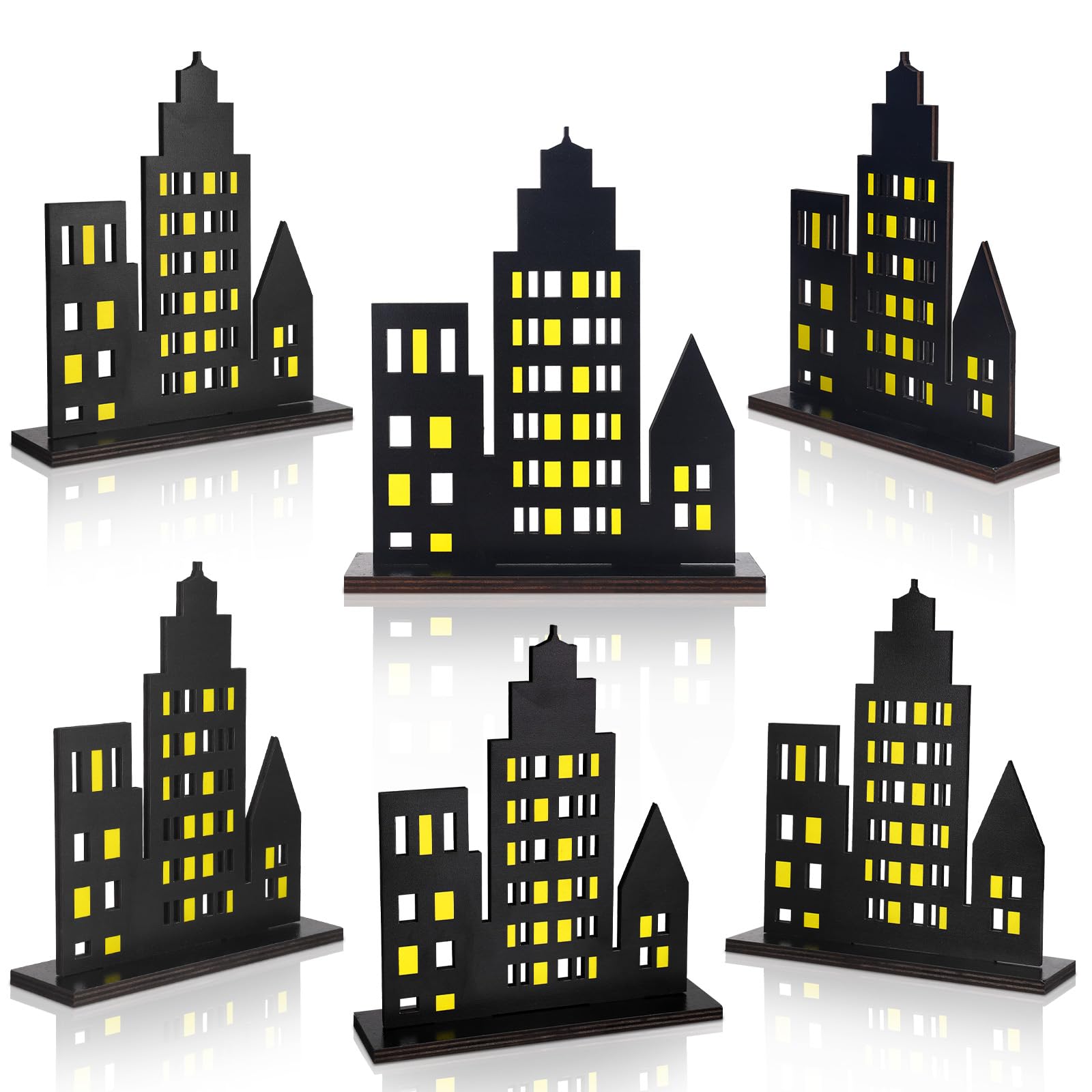 Photo 1 of 6 Pieces City Skyline Centerpiece Sign Skyscraper Party Decorations Wooden Skyscraper Table Decorations for Hero Theme Birthday Party Supplies