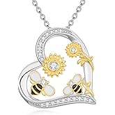 Cargari Animal Necklace 925 Sterling Silver Fox/Sheep/Axolotl/Bee/Deer/Otter Heart pendant Necklace Animal Jewelry Gift for Women Animal Lovers