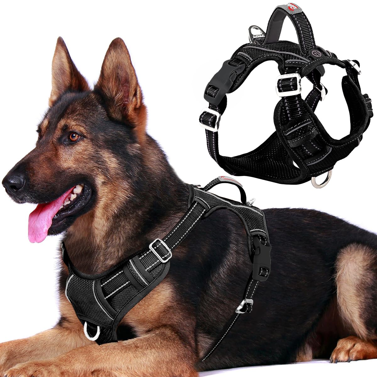 BARKBAY No Pull Dog Harness Front Clip Heavy Duty Reflective Easy Control Handle for Large Dog Walking with ID tag Pocket(Black,XL)