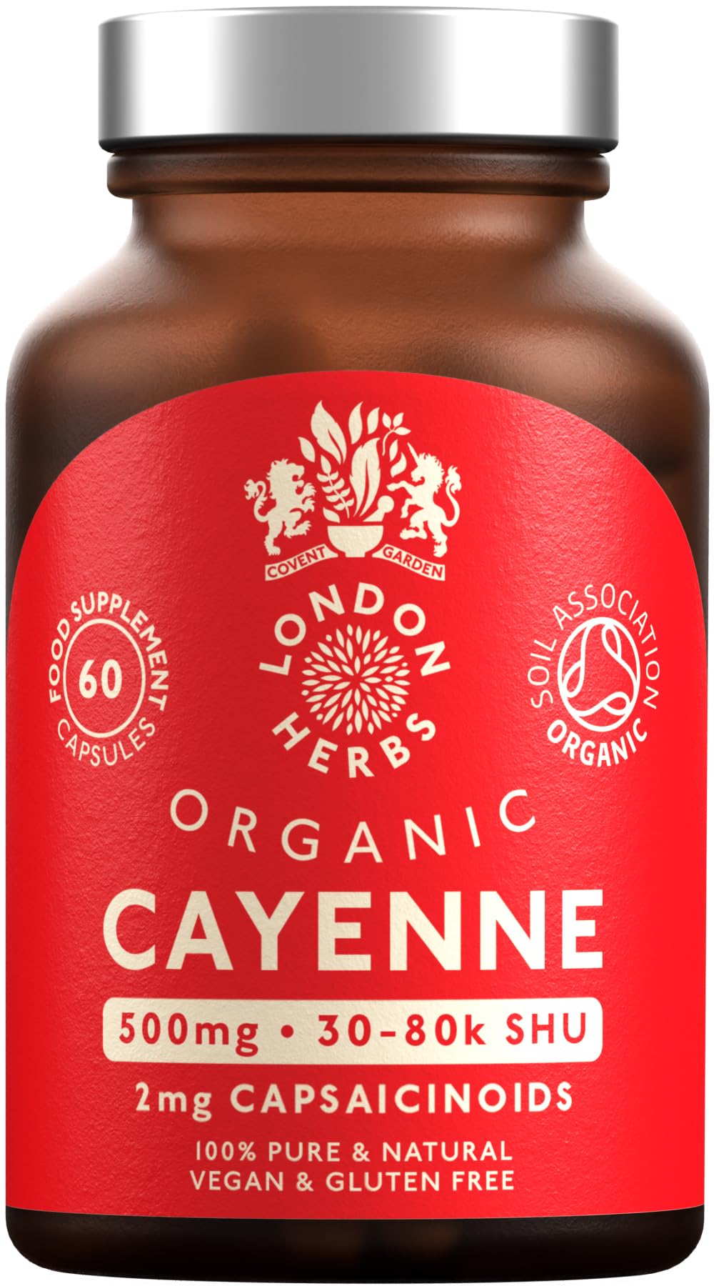 Organic Cayenne Pepper Capsules 500mg | 2mg Capsaicinoids Including Capsaicin | 60 Vegan Capsules with Zero Fillers or Synthetic Ingredients - 100% Pure & Natural Cayenne Powder