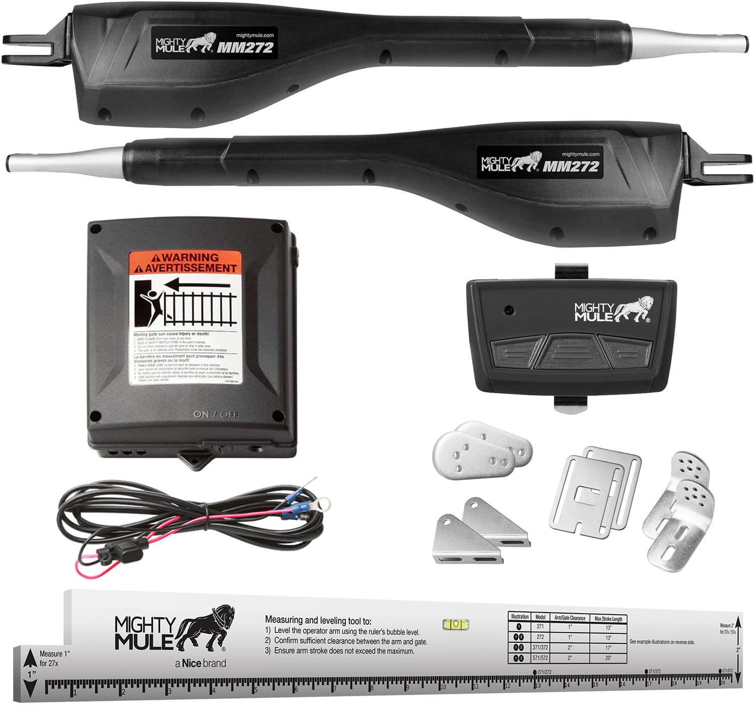 Photo 1 of ***(DAMAGE -SELLING AS PARTS ONLY -SELLING AS IS)***
Mighty Mule Gate Opener, Solar Ready, Automatic Gate Opener for Dual Swing Gates up to 300lb or 12ft, with Precision Installation Ruler, Upgraded Kit, MM272-A