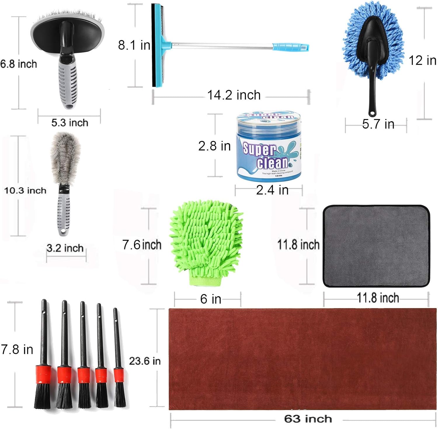 14 Pcs Car Wash Kit,ELAMSICO Car Cleaning Kit Interior and Exterior,Car Accessories-Detailing Brush,Cleaning Gel,Microfiber Cleaning Cloth,Car Wash Mitt,Duster, Squeegee,Tire Brush-Sturdy Storage Box: Automotive