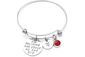 LIUANAN Stainless Steel Inspirational Encouragement Bracelet She Believed She Could So She Did Expandable Bangle Birthstone Charm Cuff Bracelet